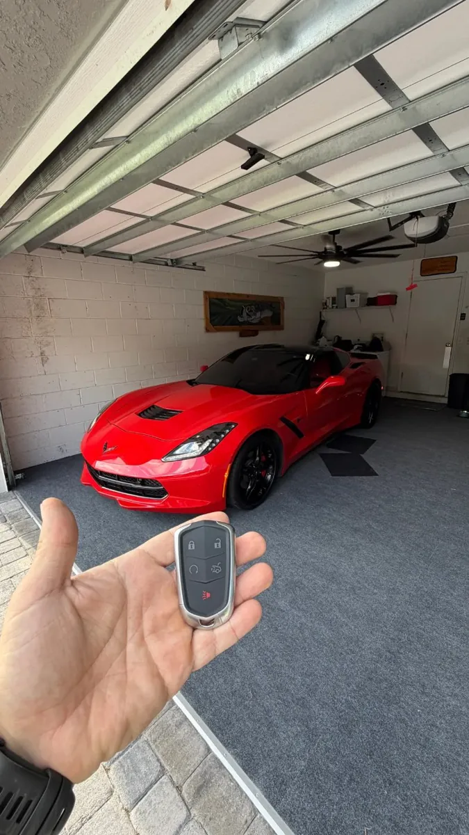 New spare key for a red Corvette Stingray made in the owner's garage in Lake Nona